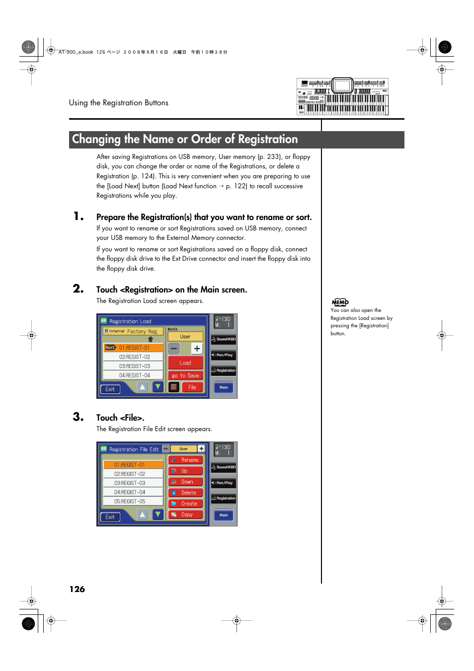 Changing the name or order of registration, Moved earlier in the order (p. 126), Moved later in the order (p. 126) | Roland Atelier AT900 User Manual | Page 128 / 308