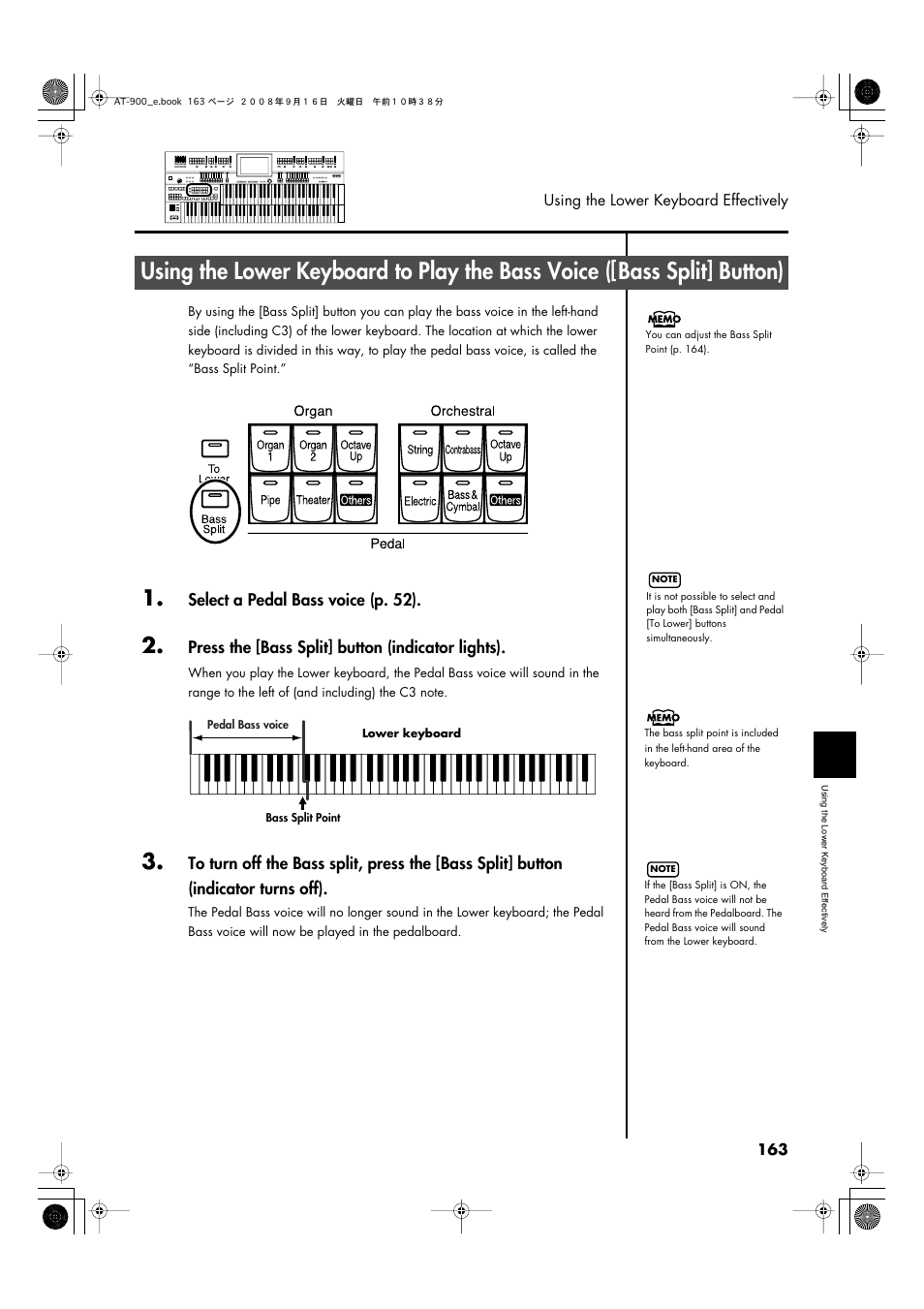 P. 163, Keyboard (p. 163) | Roland Atelier AT900 User Manual | Page 165 / 308