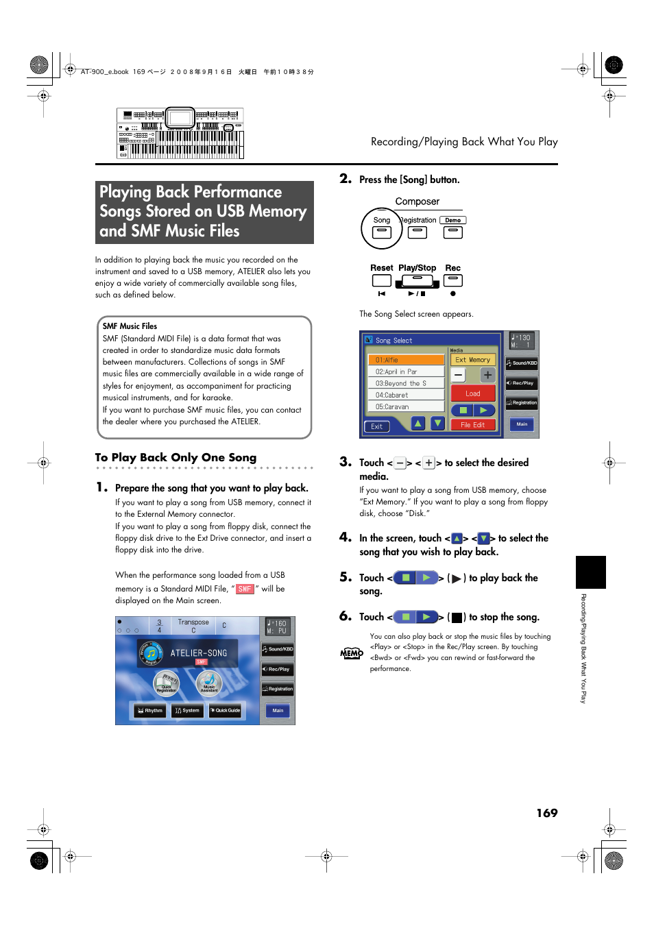 Memory or a floppy disk (p. 169) | Roland Atelier AT900 User Manual | Page 171 / 308