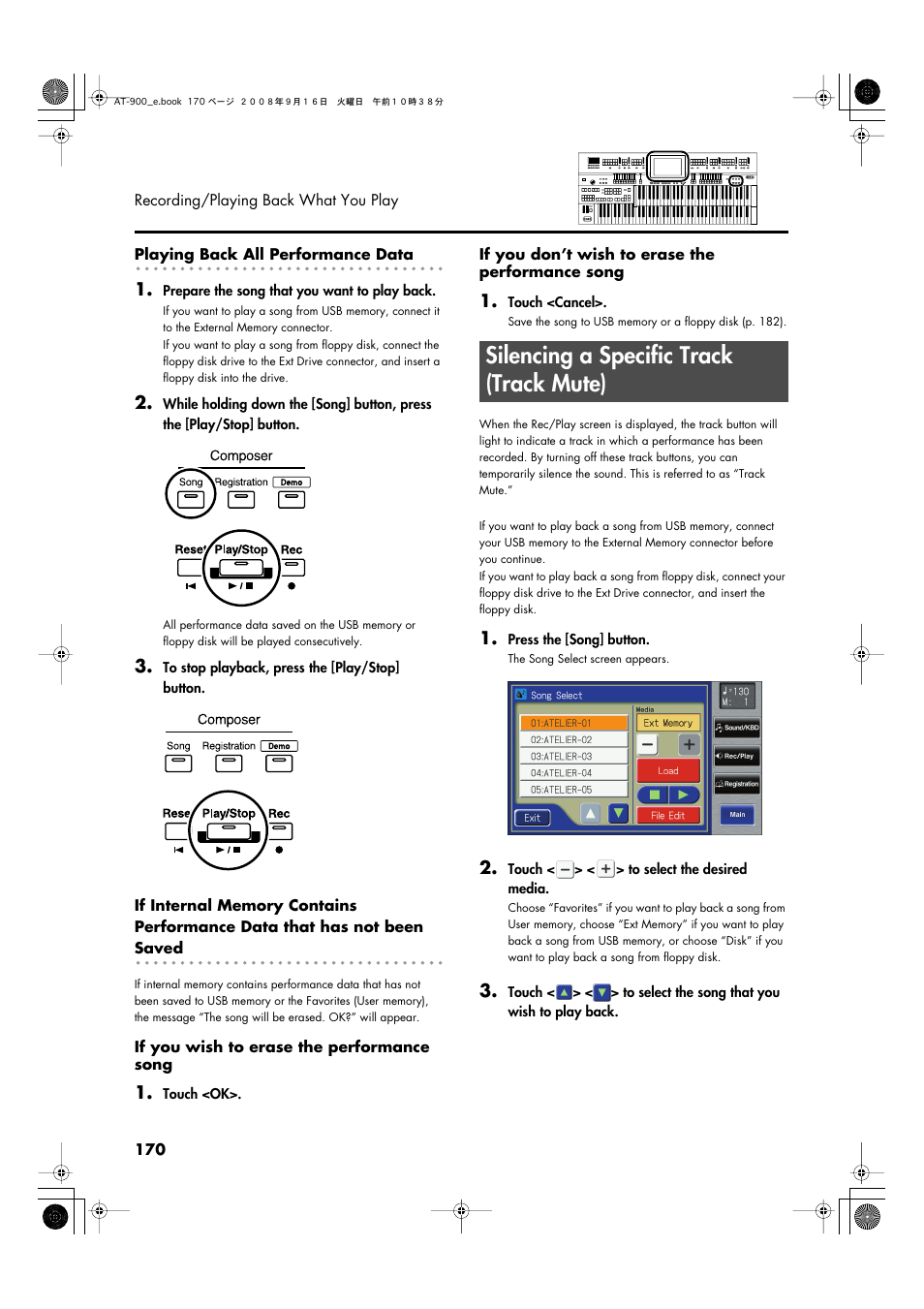 Silencing a specific track (track mute) | Roland Atelier AT900 User Manual | Page 172 / 308