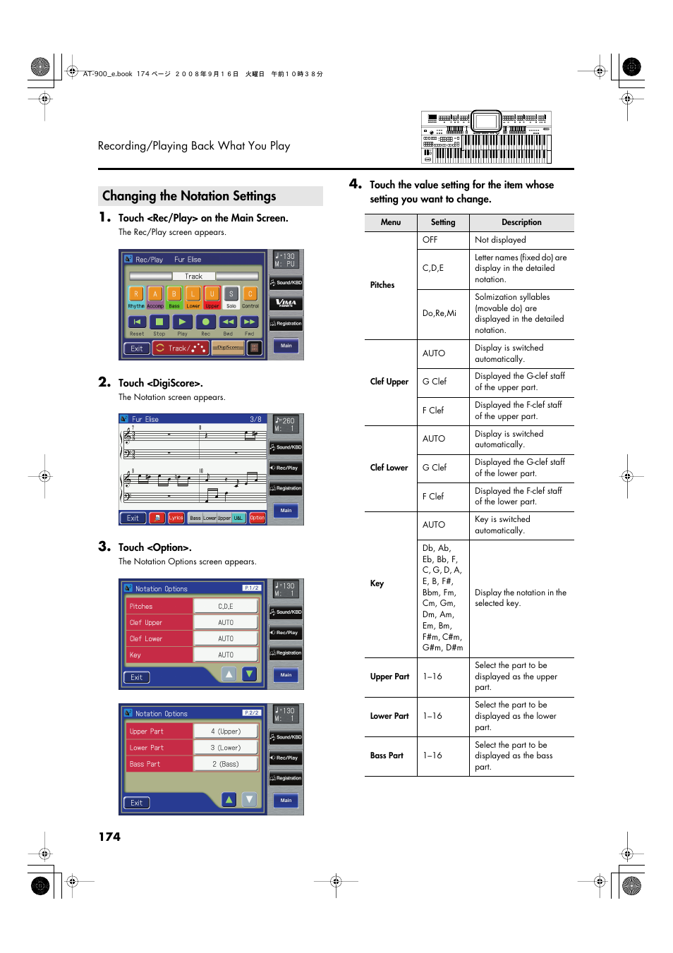 Changing the notation settings | Roland Atelier AT900 User Manual | Page 176 / 308