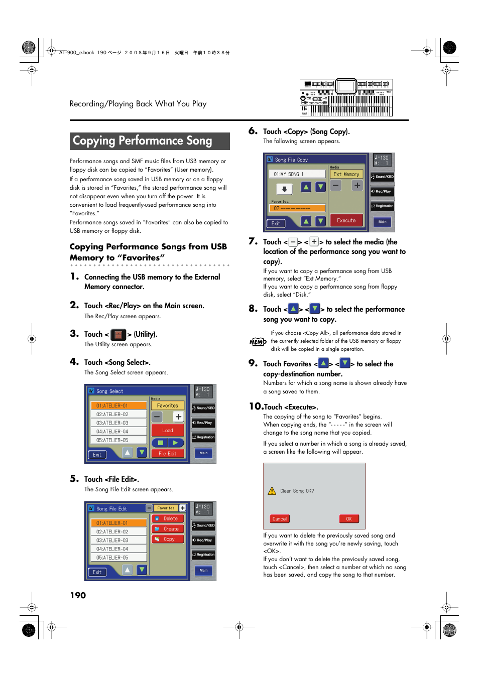Copying performance song, P. 190) | Roland Atelier AT900 User Manual | Page 192 / 308