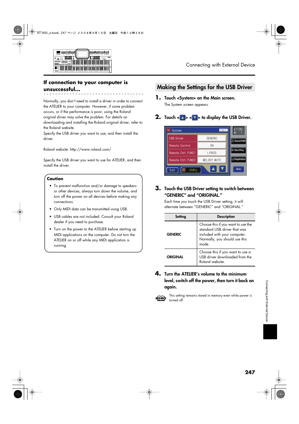 Making the settings for the usb driver | Roland Atelier AT900 User Manual | Page 249 / 308