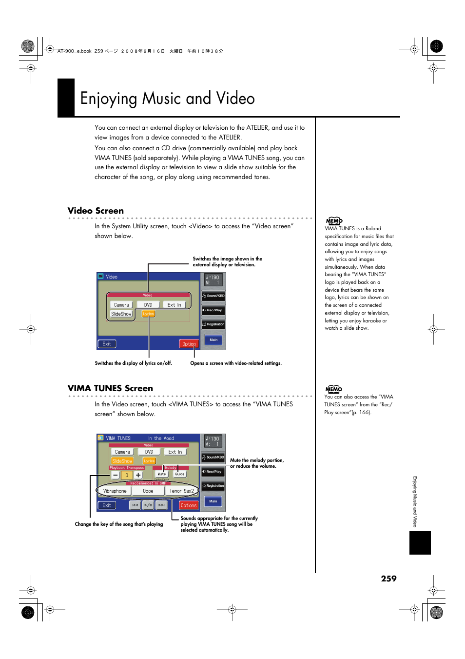 Enjoying music and video | Roland Atelier AT900 User Manual | Page 261 / 308