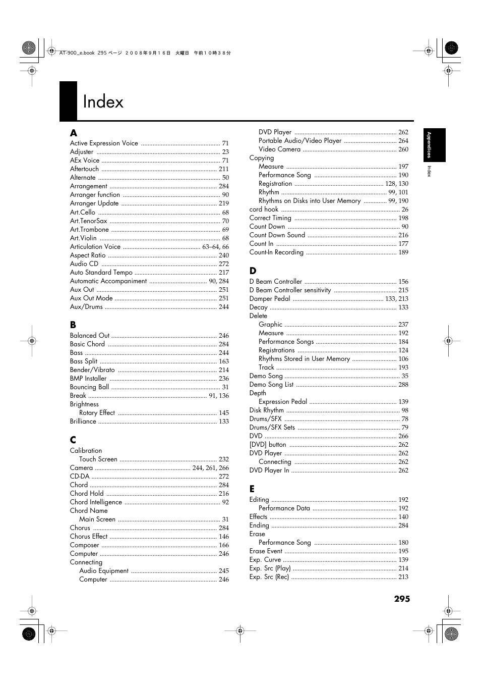 Index | Roland Atelier AT900 User Manual | Page 297 / 308