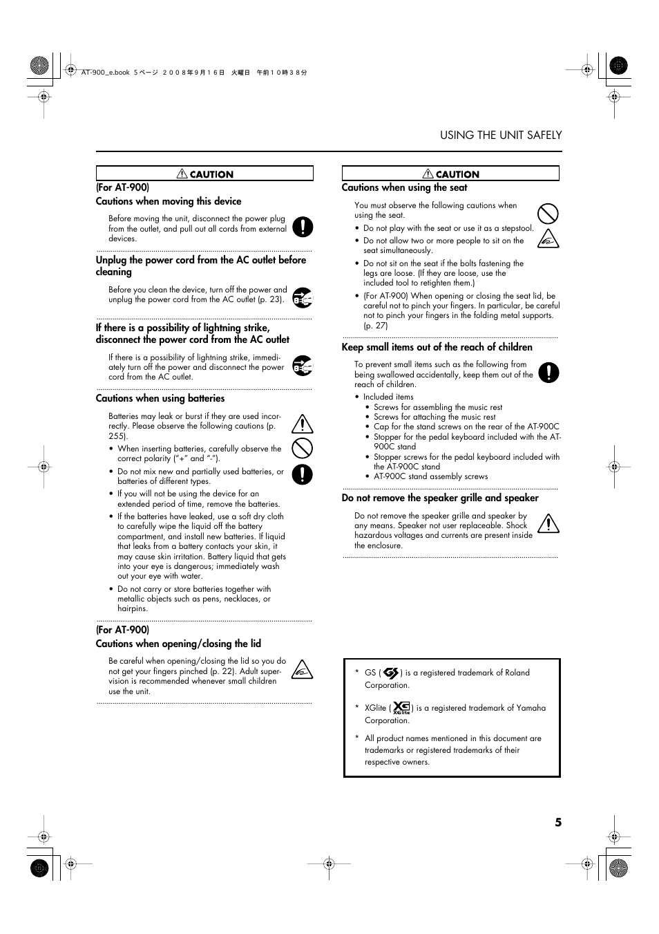 5 using the unit safely | Roland Atelier AT900 User Manual | Page 7 / 308