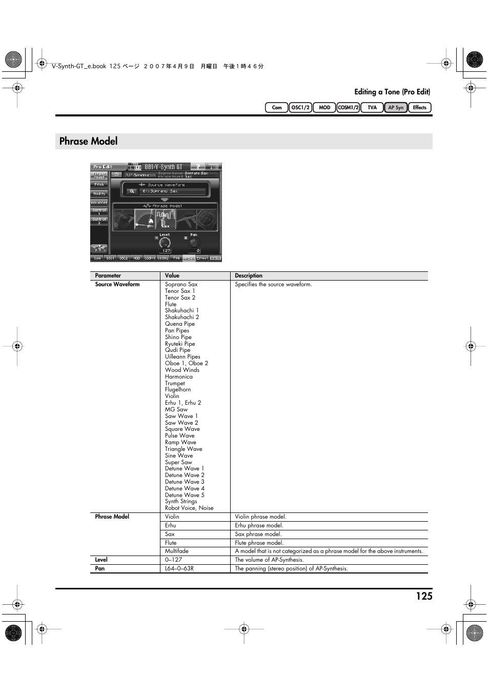 Phrase model | Roland V-Synth GT User Manual | Page 125 / 248