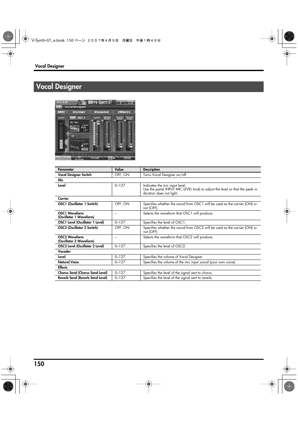 Vocal designer | Roland V-Synth GT User Manual | Page 150 / 248