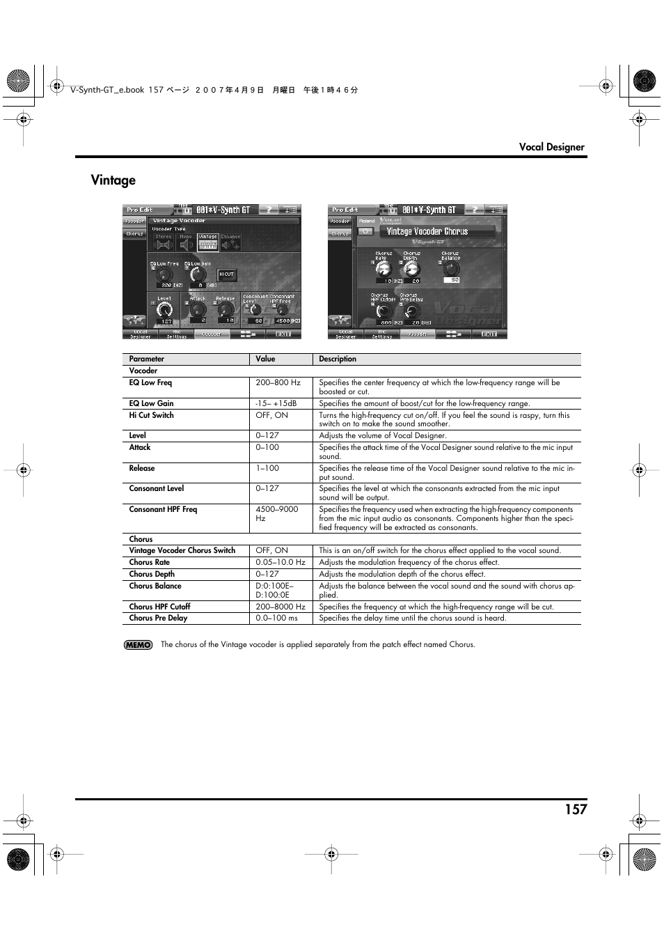 Vintage | Roland V-Synth GT User Manual | Page 157 / 248