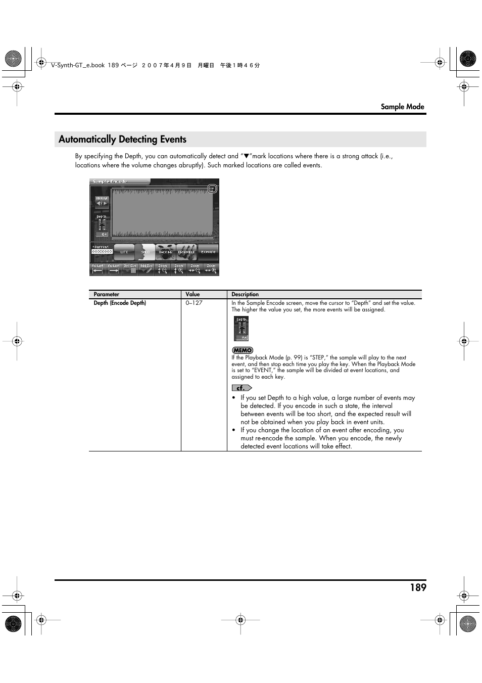 Automatically detecting events | Roland V-Synth GT User Manual | Page 189 / 248