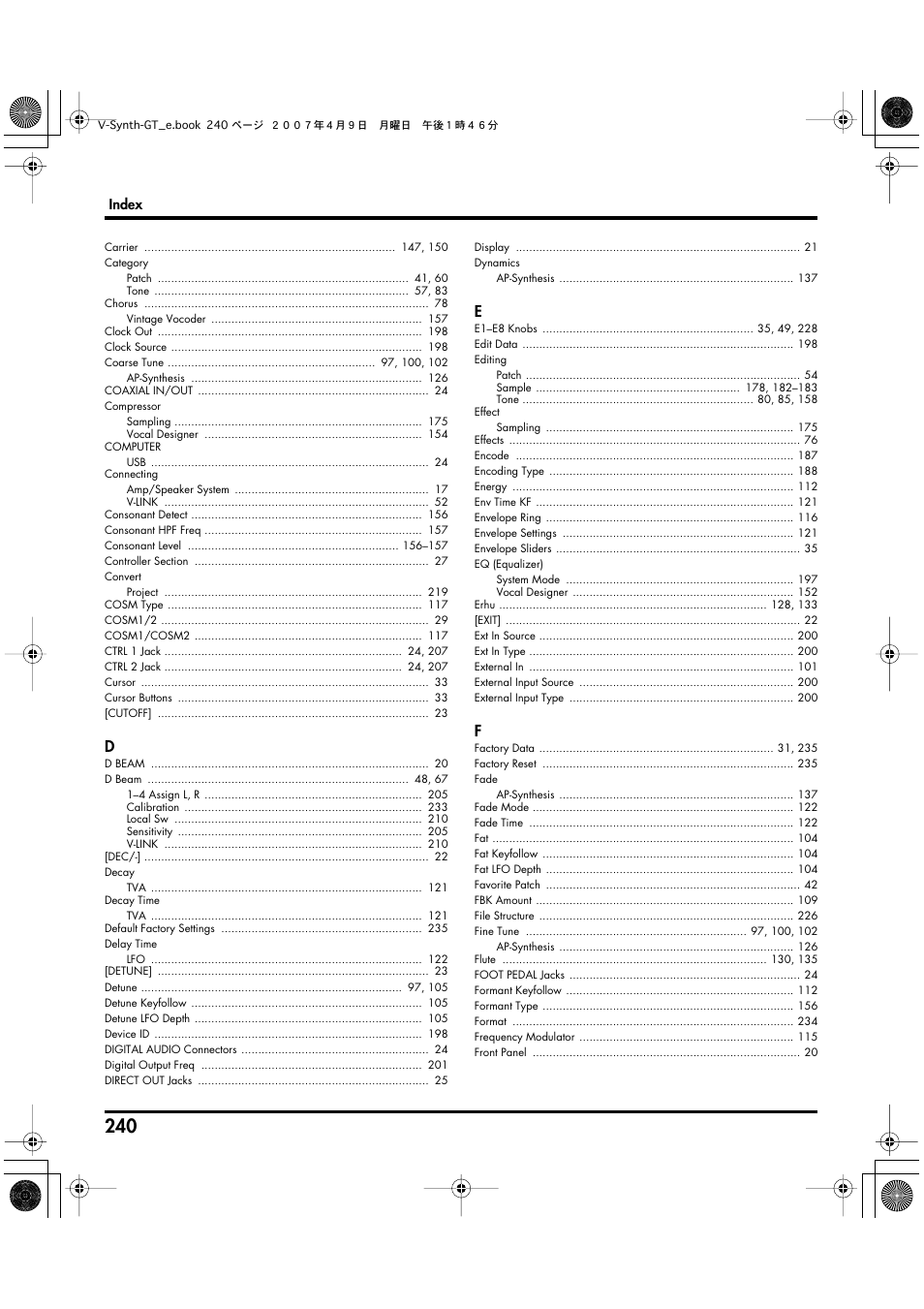 Roland V-Synth GT User Manual | Page 240 / 248