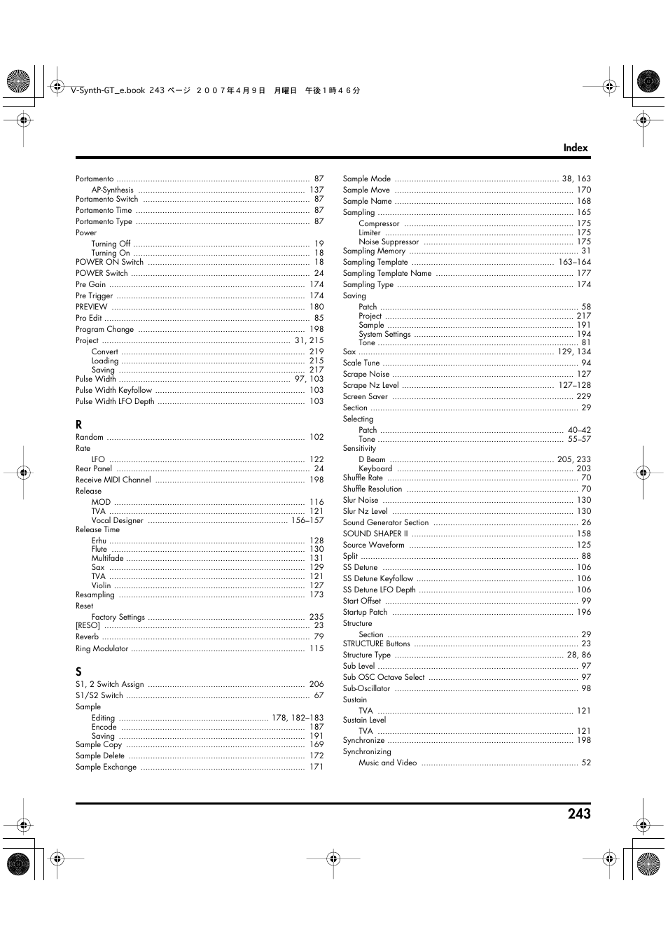 Roland V-Synth GT User Manual | Page 243 / 248