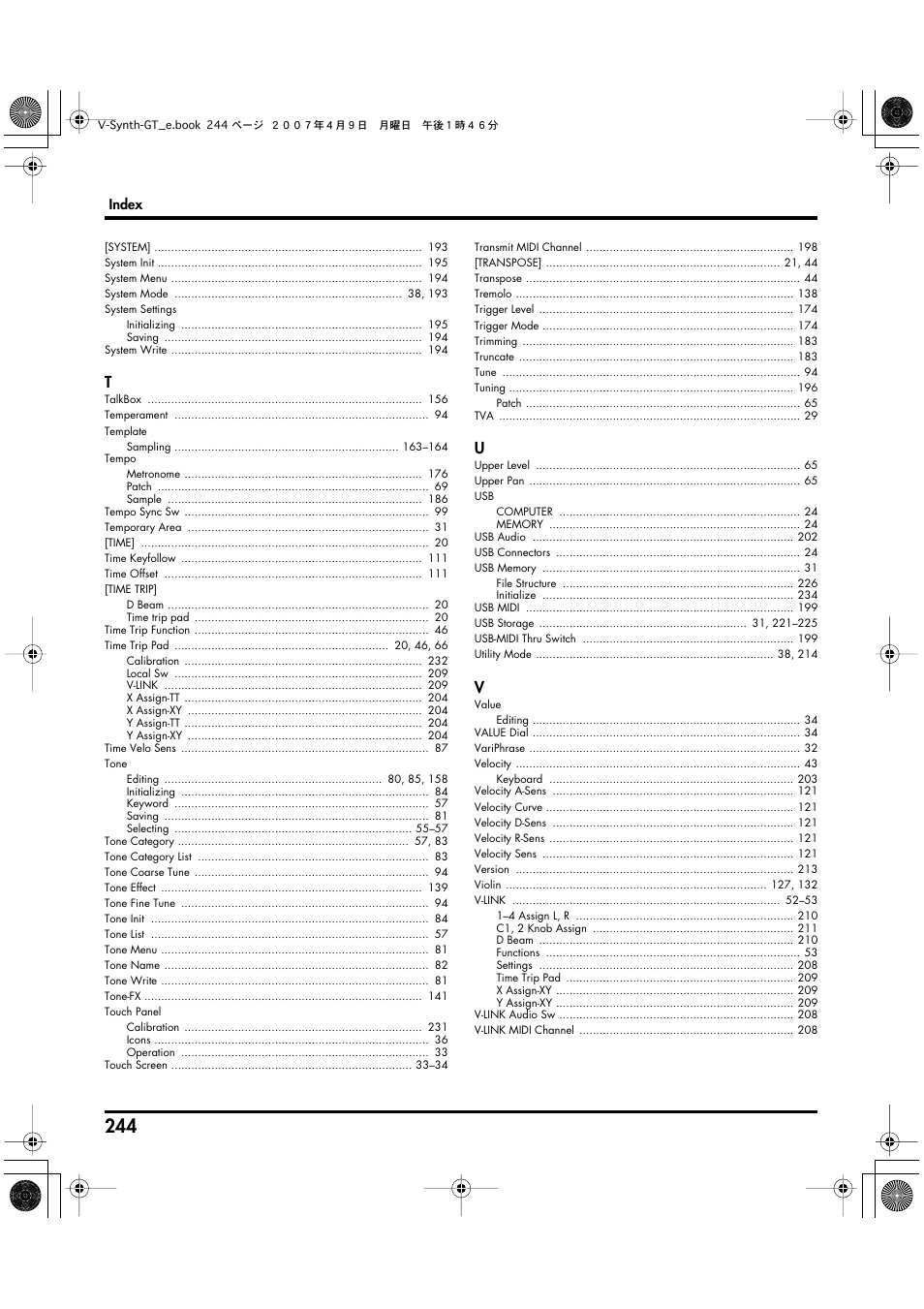 Roland V-Synth GT User Manual | Page 244 / 248