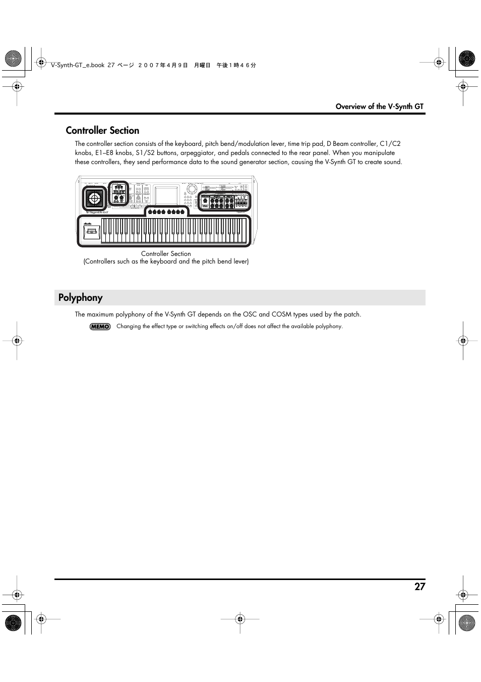 Polyphony | Roland V-Synth GT User Manual | Page 27 / 248