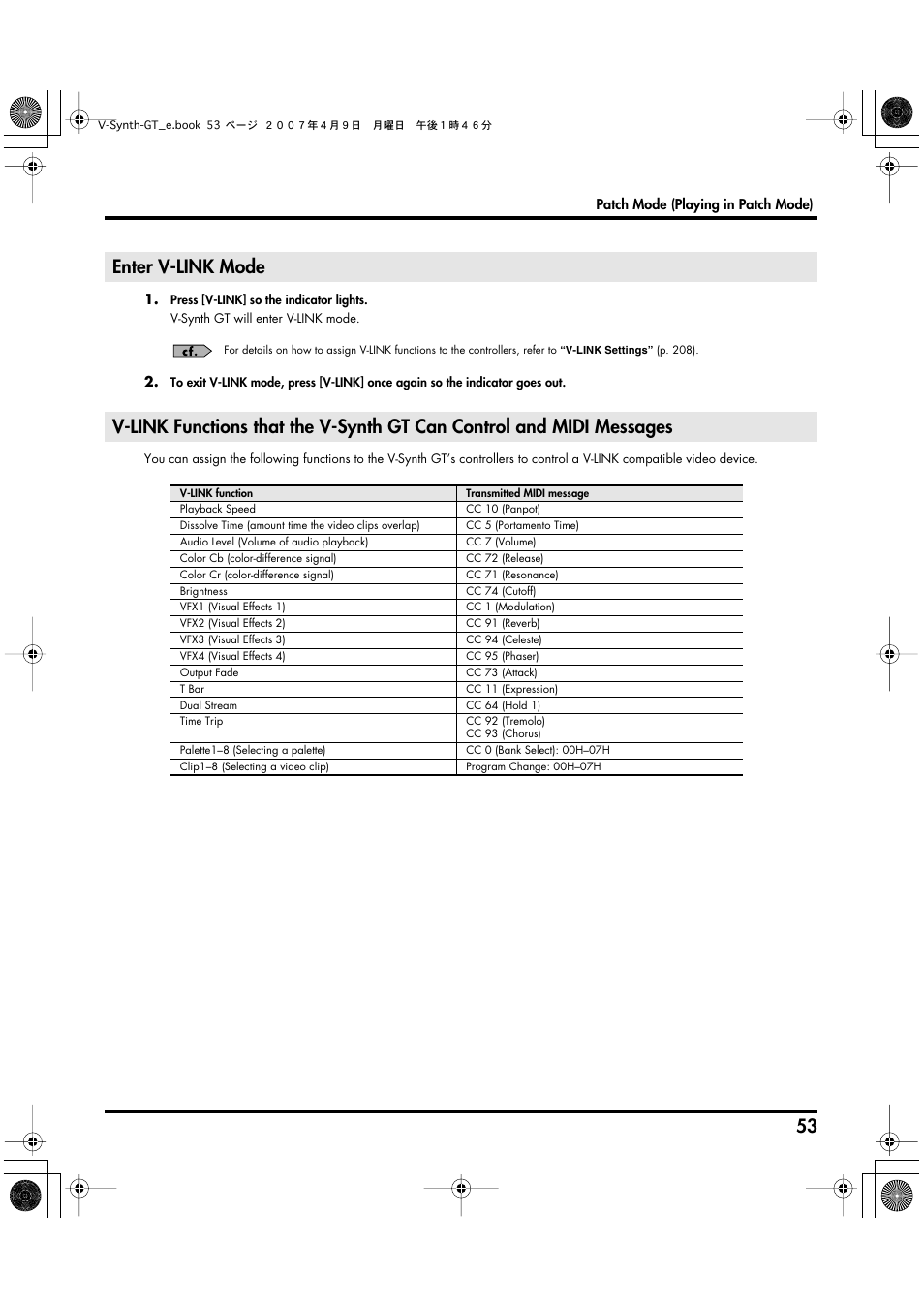 Enter v-link mode | Roland V-Synth GT User Manual | Page 53 / 248