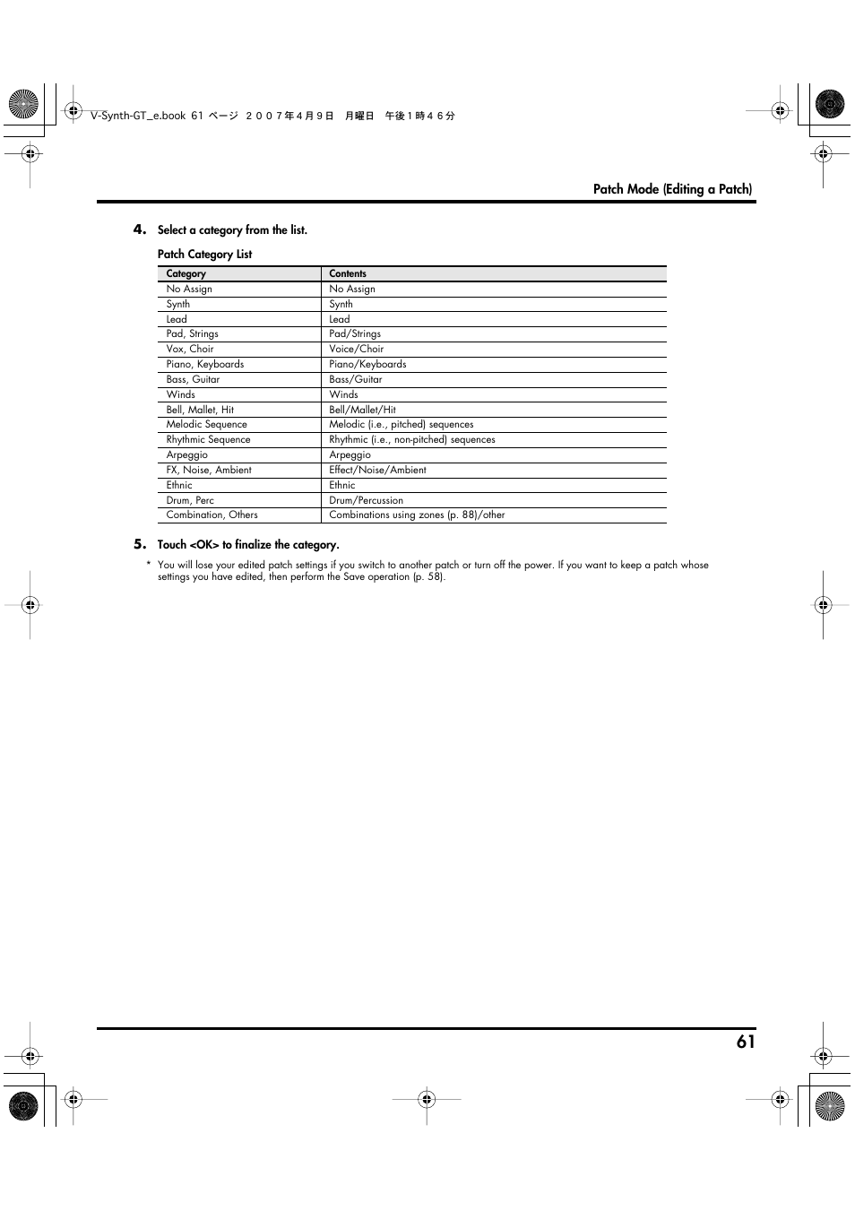 Roland V-Synth GT User Manual | Page 61 / 248