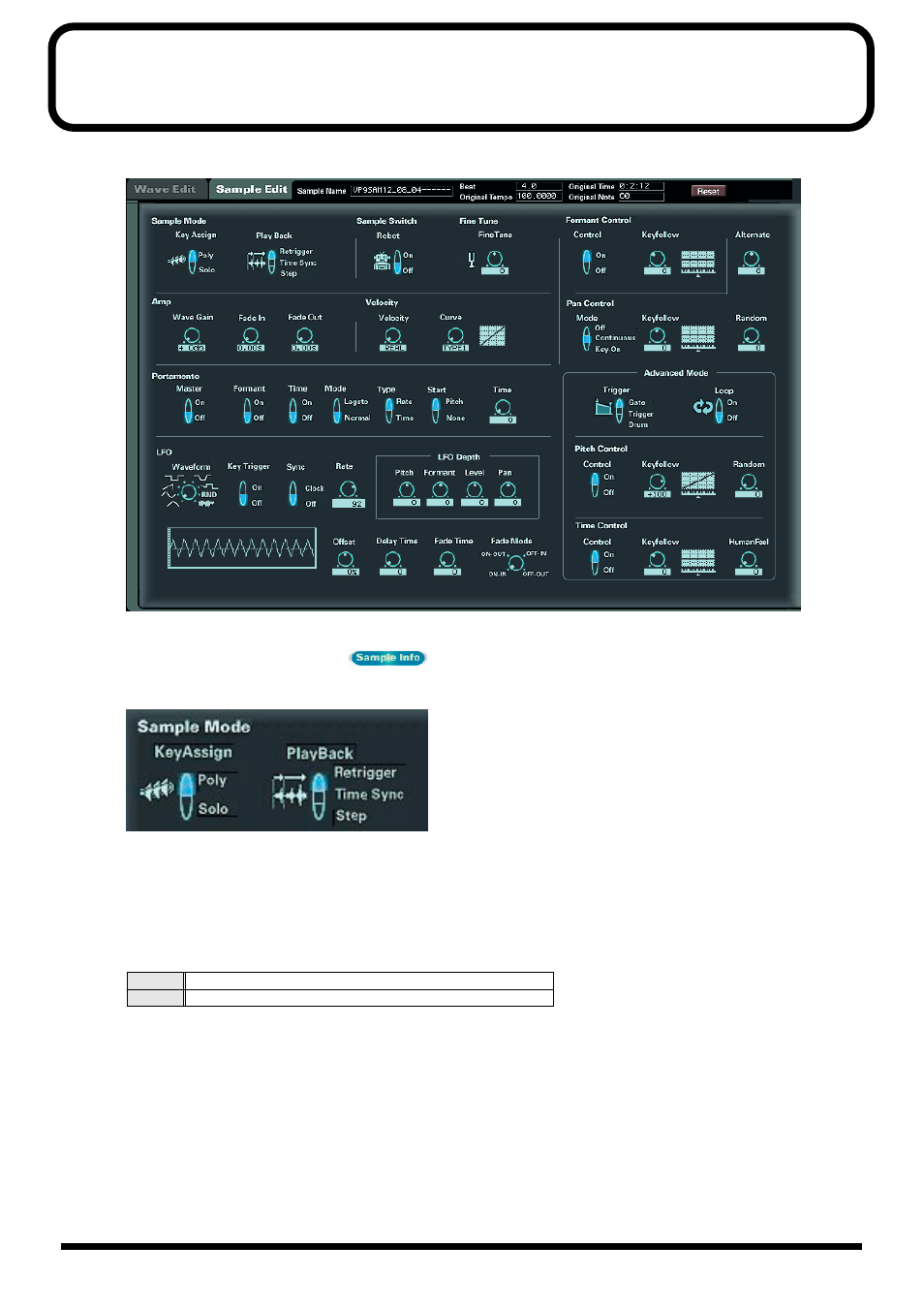 Editing the sample parameters (sample edit), Key assign mode, Sample edit (p. 56) | Roland maxWerk Musical Instrument User Manual | Page 56 / 156