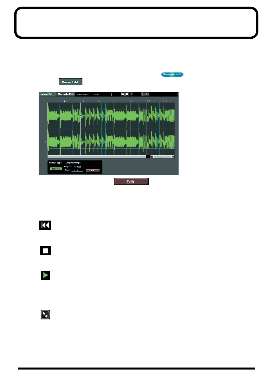 Re-encoding a sample (wave edit), Waveform preview, Wave edit (p. 59) | Roland maxWerk Musical Instrument User Manual | Page 59 / 156