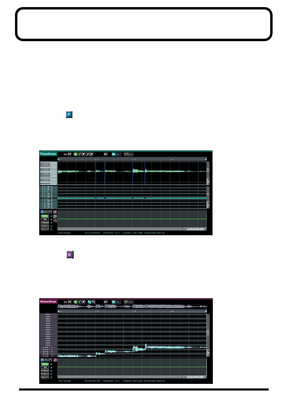 Phrase editing (scope editor), Phrase scope, Groove scope | Phrase scope groove scope, Scope editor (p. 70), P. 70) | Roland maxWerk Musical Instrument User Manual | Page 70 / 156