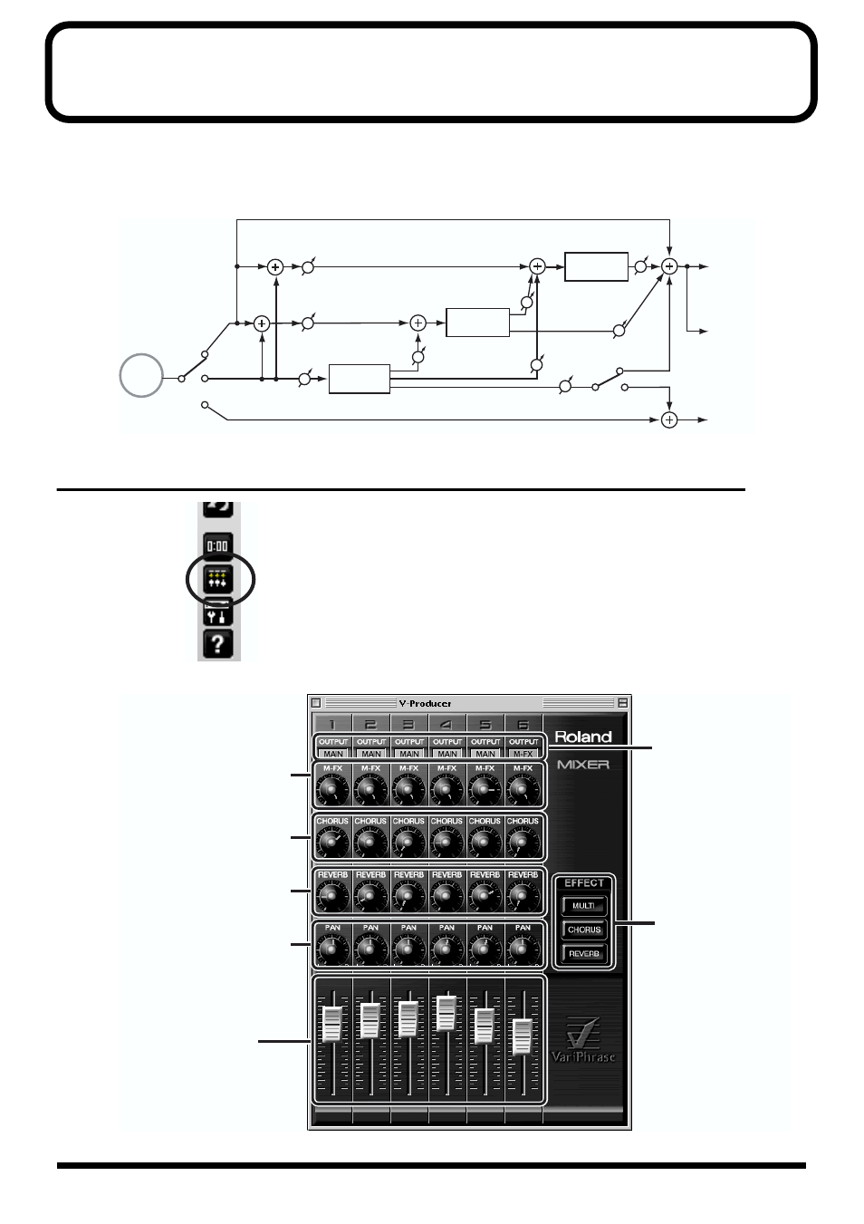 Using the effects of the varios (mixer), Using the mixer, Specify the effect signal flow (p. 86, p. 111) | Roland maxWerk Musical Instrument User Manual | Page 86 / 156