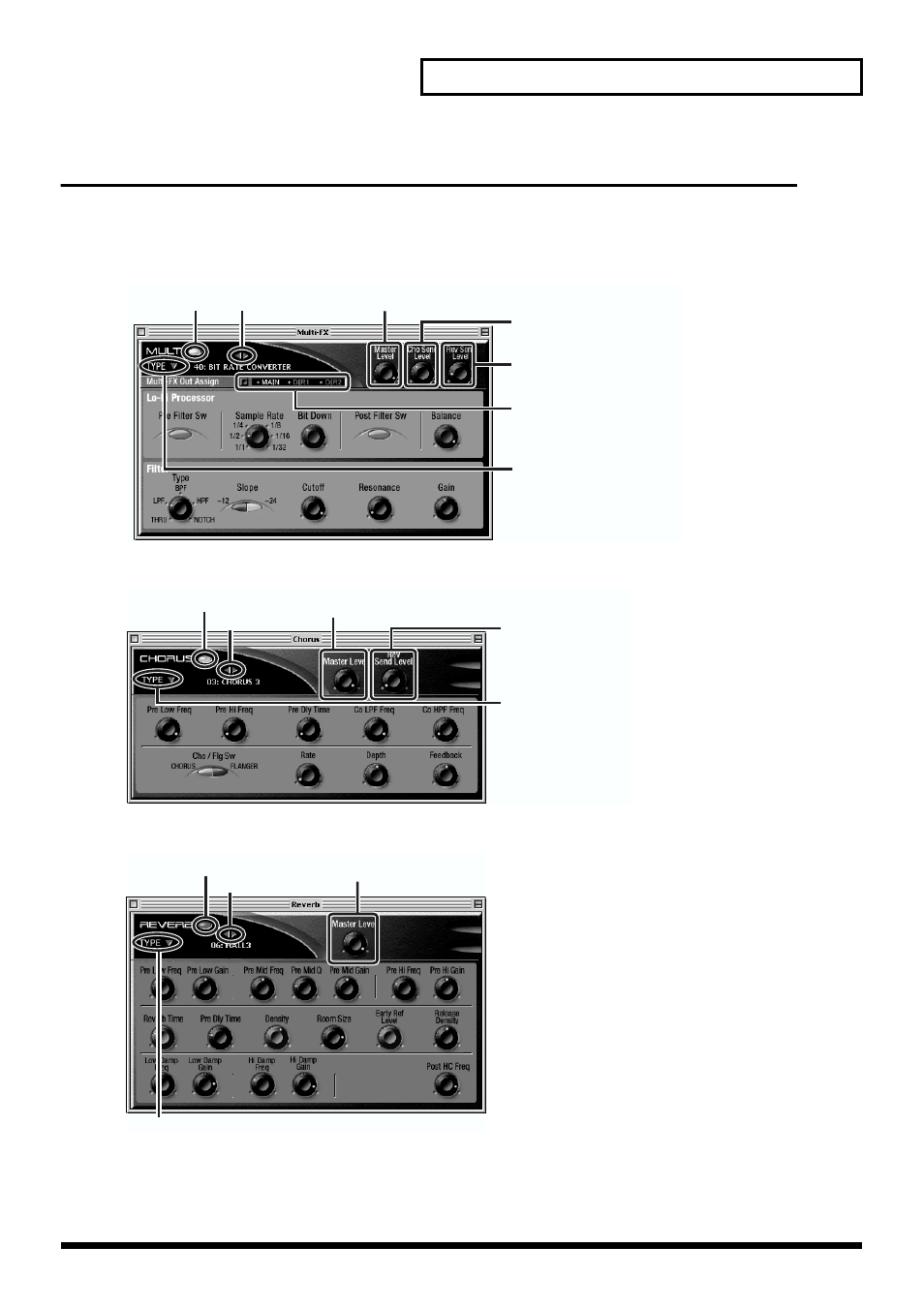Using effects, Multi (multi-effect), Chorus | Reverb, Multi (multi-effect) chorus reverb, The internal effects of the varios (see, P. 87) ) will not be reflected by the wave file, 87 using the effects of the varios (mixer) | Roland maxWerk Musical Instrument User Manual | Page 87 / 156