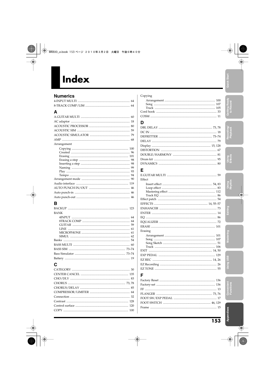 Index, Numerics | Roland BR-800 User Manual | Page 151 / 156