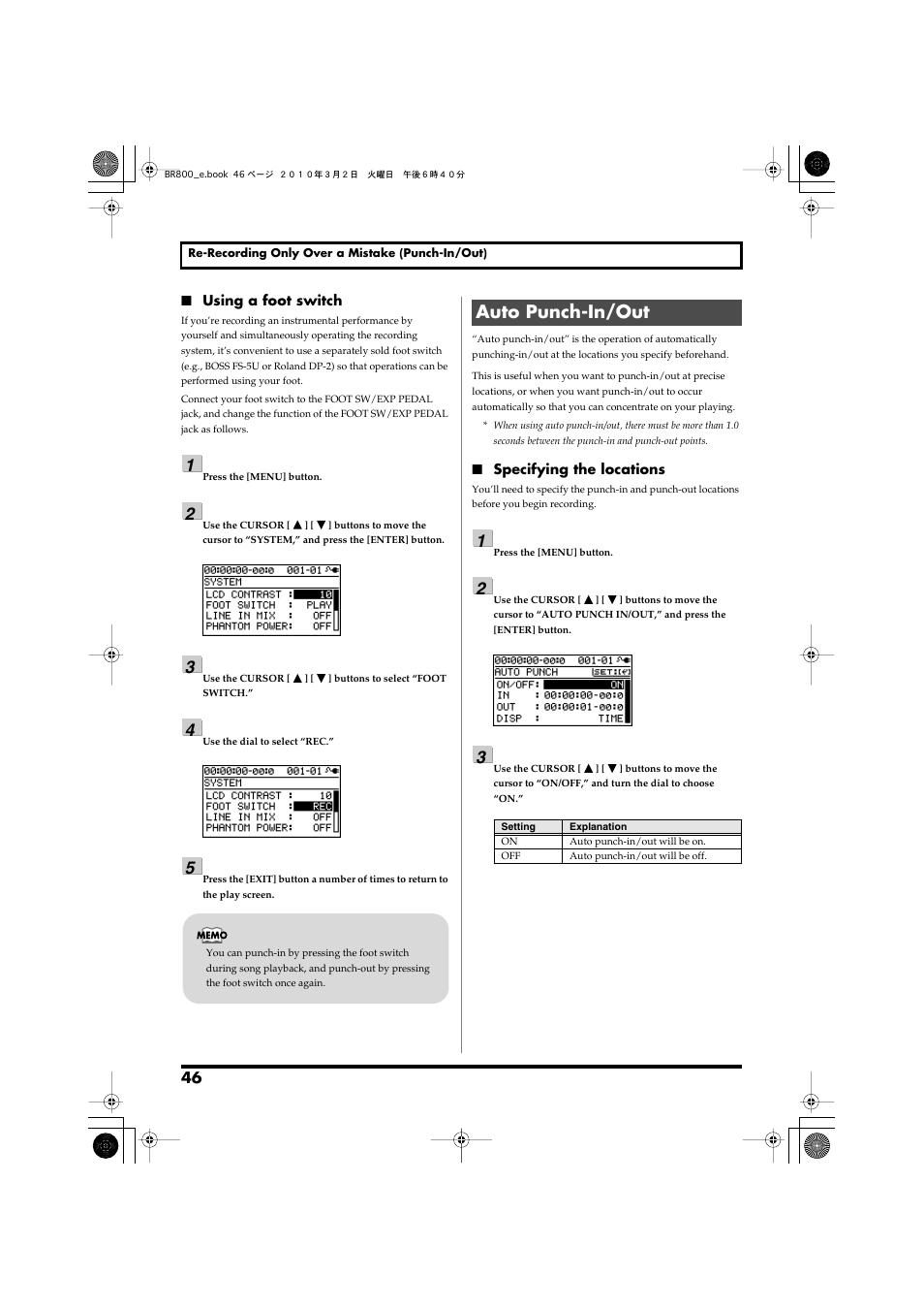 Auto punch-in/out | Roland BR-800 User Manual | Page 44 / 156