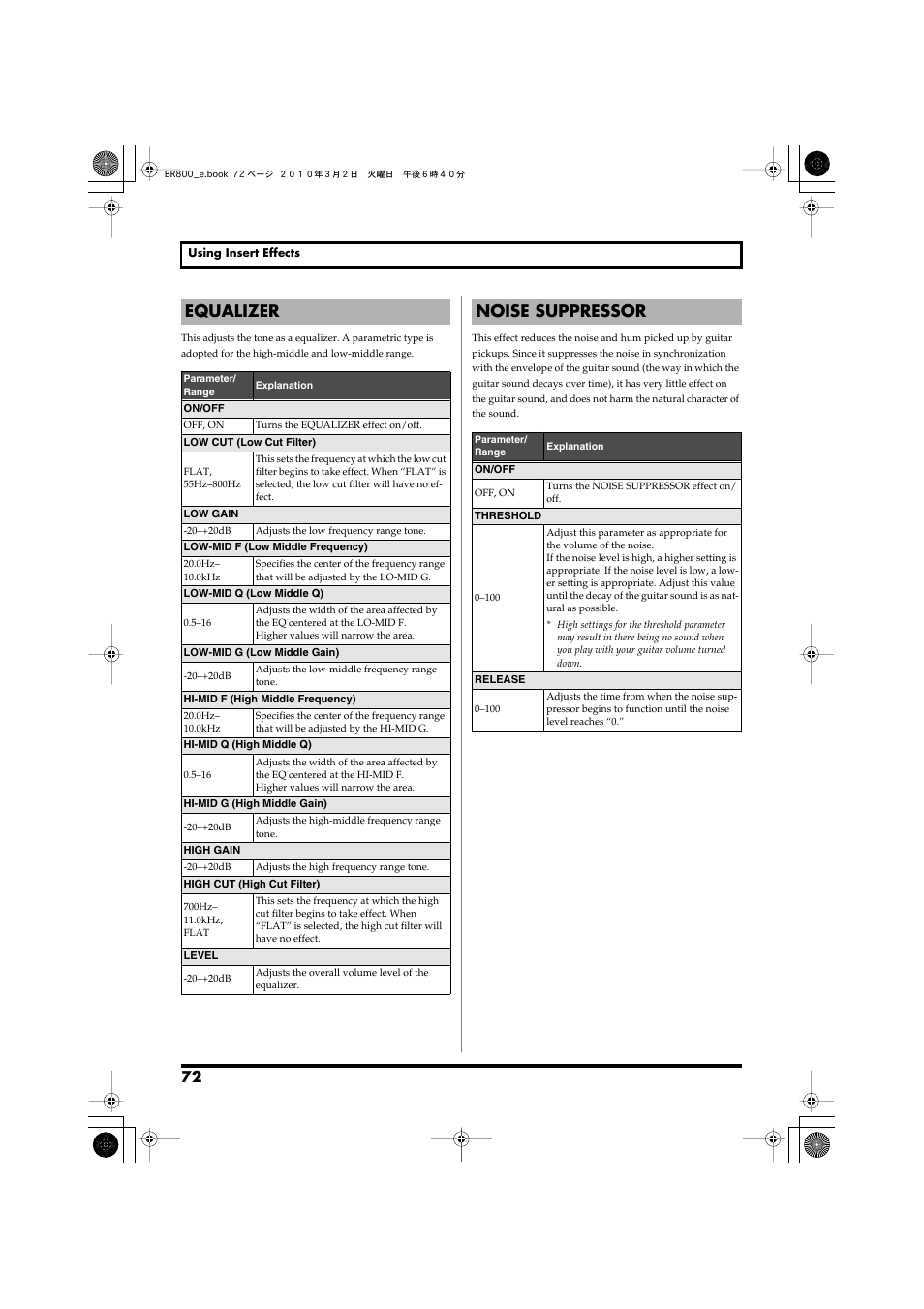 Equalizer, Noise suppressor | Roland BR-800 User Manual | Page 70 / 156