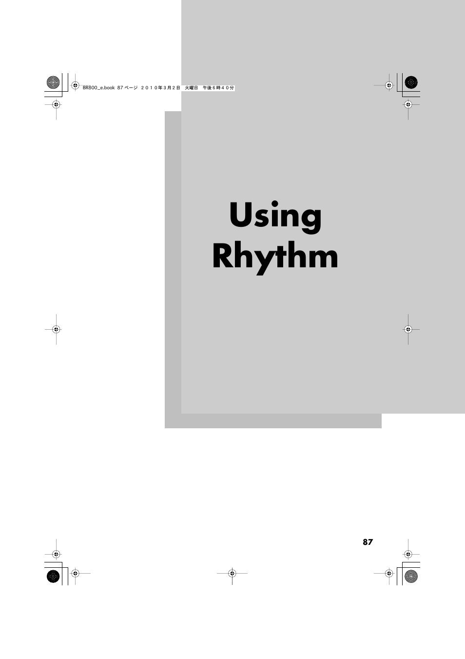 Using rhythm, Rhythm function (p. 87) | Roland BR-800 User Manual | Page 85 / 156