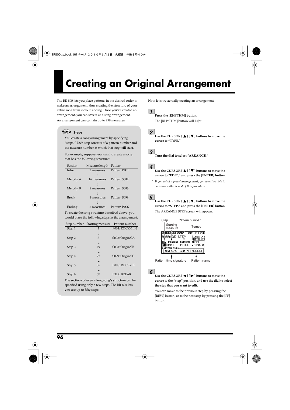 Creating an original arrangement | Roland BR-800 User Manual | Page 94 / 156