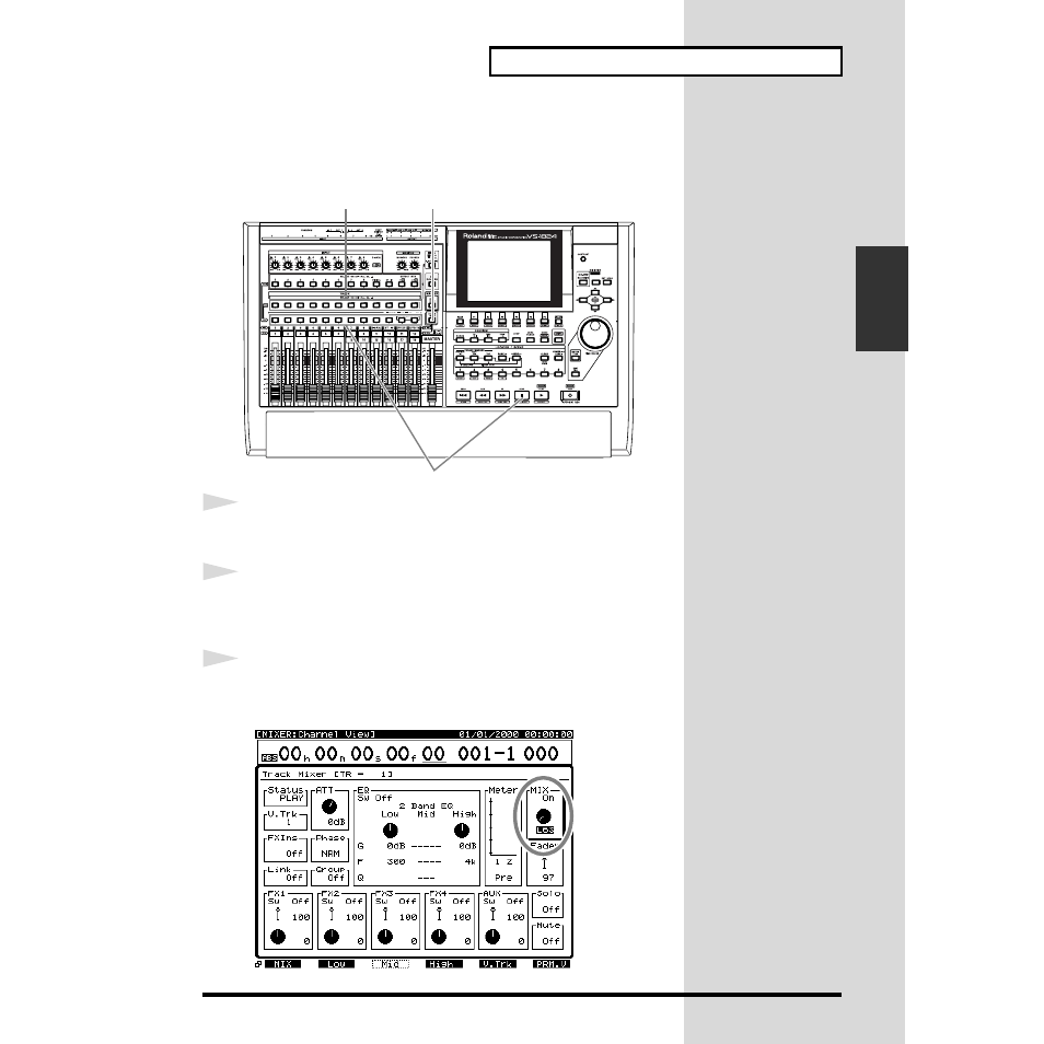 Adjusting the stereo position of each track | Roland VS-1824 User Manual | Page 63 / 140