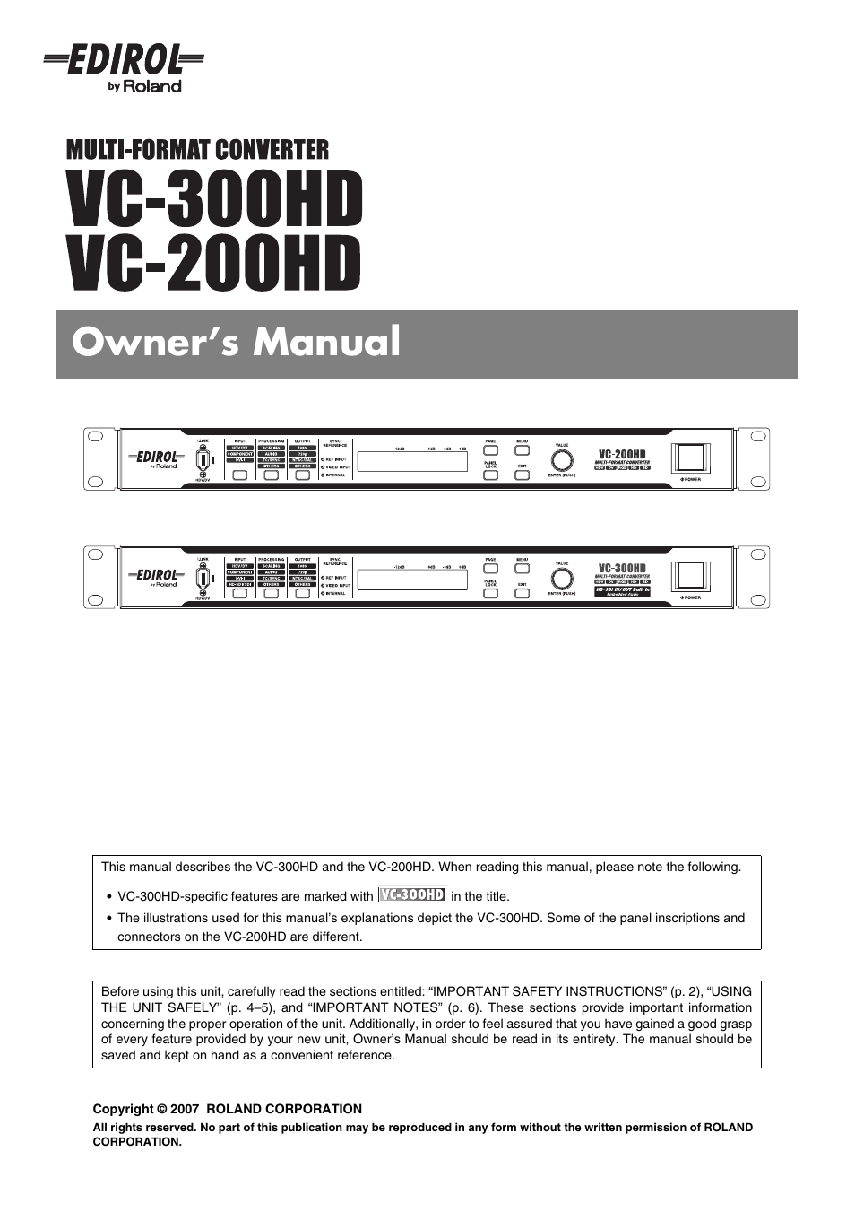 Roland VC-200HD User Manual | 48 pages