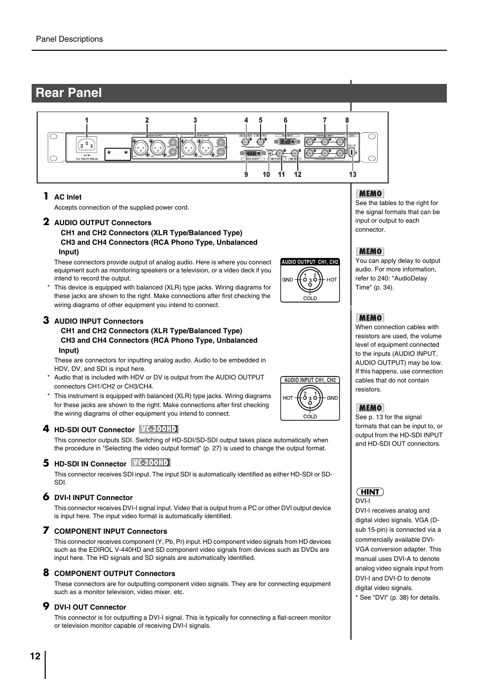 Rear panel | Roland VC-200HD User Manual | Page 12 / 48