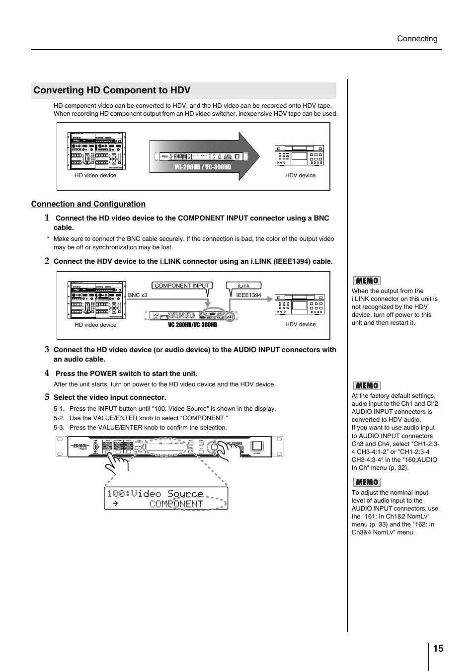 Converting hd component to hdv, P. 15 | Roland VC-200HD User Manual | Page 15 / 48