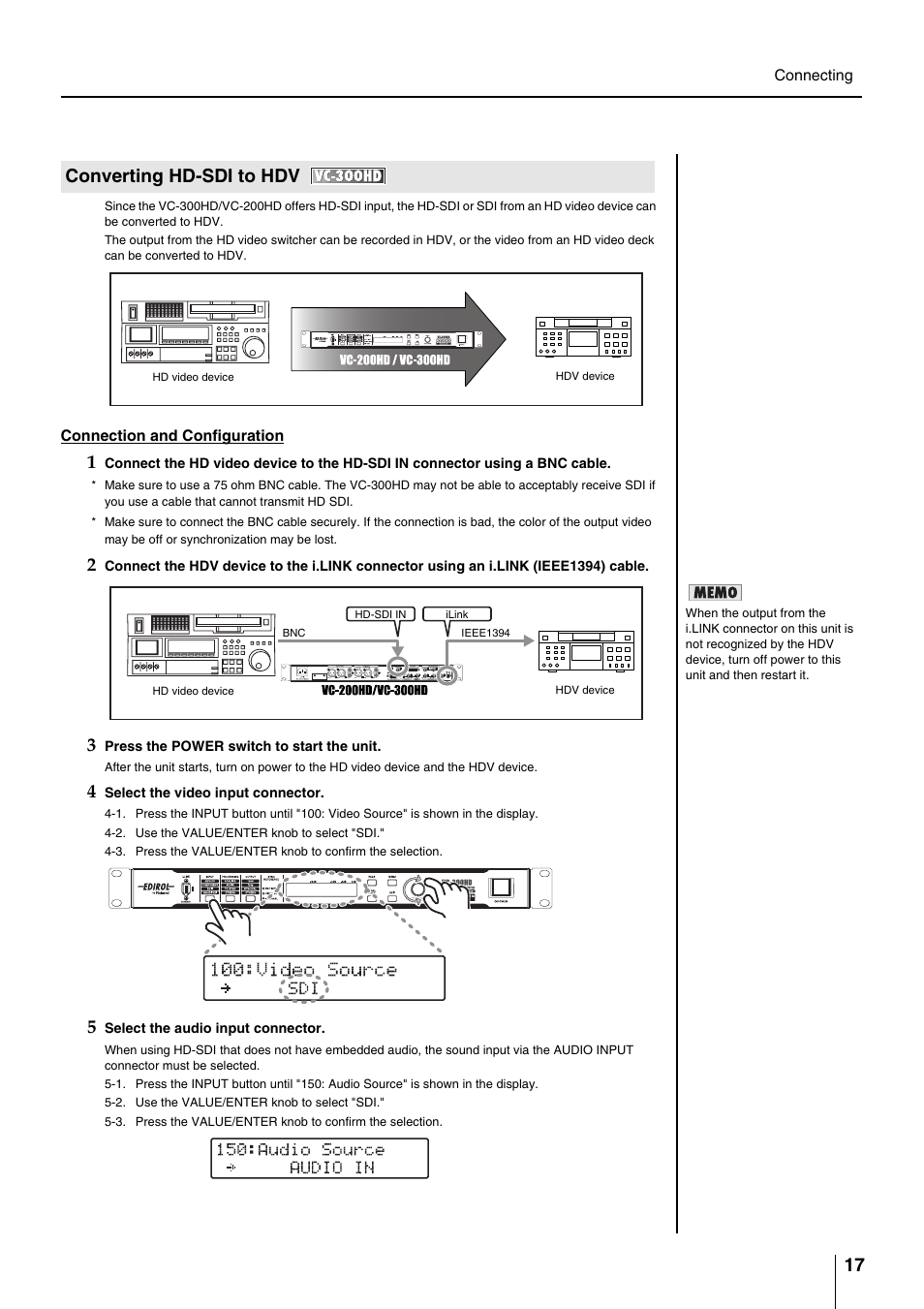 Converting hd-sdi to hdv, P. 17 | Roland VC-200HD User Manual | Page 17 / 48