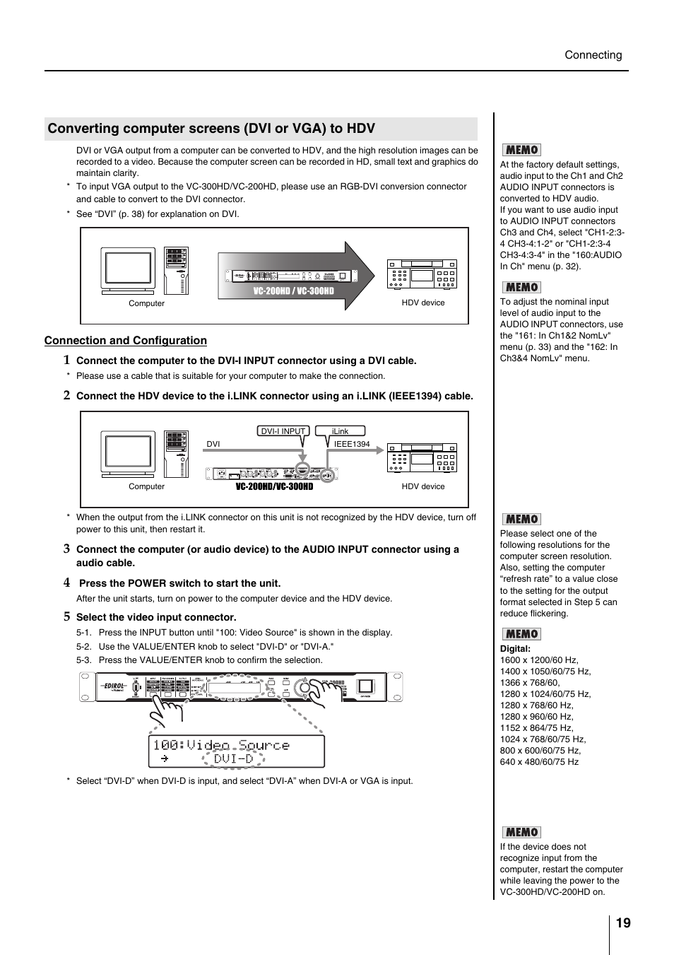 Converting computer screens (dvi or vga) to hdv, P. 19 | Roland VC-200HD User Manual | Page 19 / 48