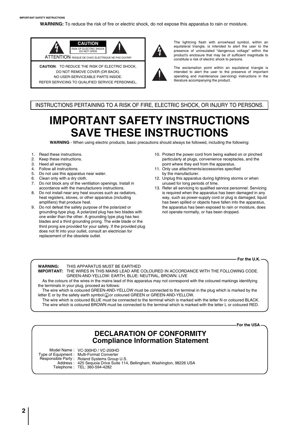 Roland VC-200HD User Manual | Page 2 / 48