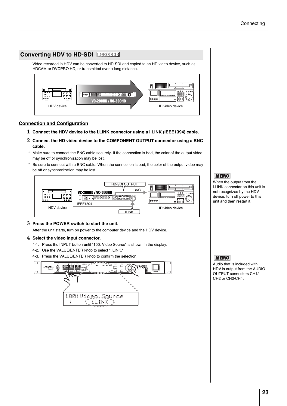 Converting hdv to hd-sdi, P. 23 | Roland VC-200HD User Manual | Page 23 / 48