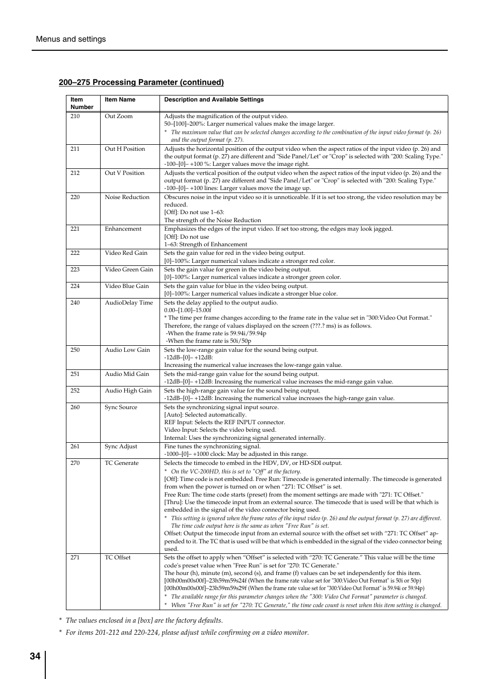 Refer to 240: "audiodelay time" (p. 34), P. 34 | Roland VC-200HD User Manual | Page 34 / 48