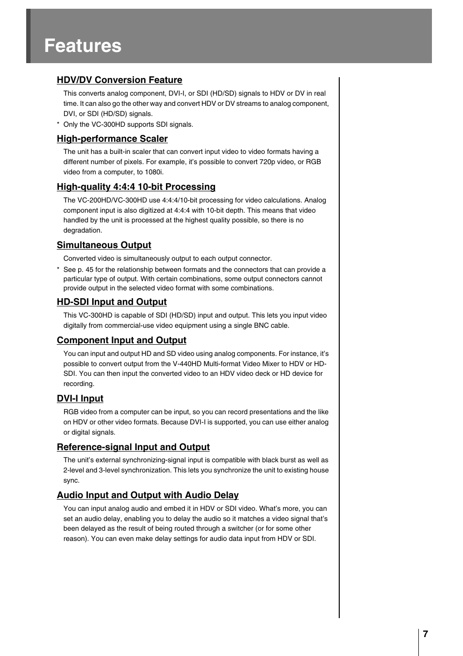 Features | Roland VC-200HD User Manual | Page 7 / 48