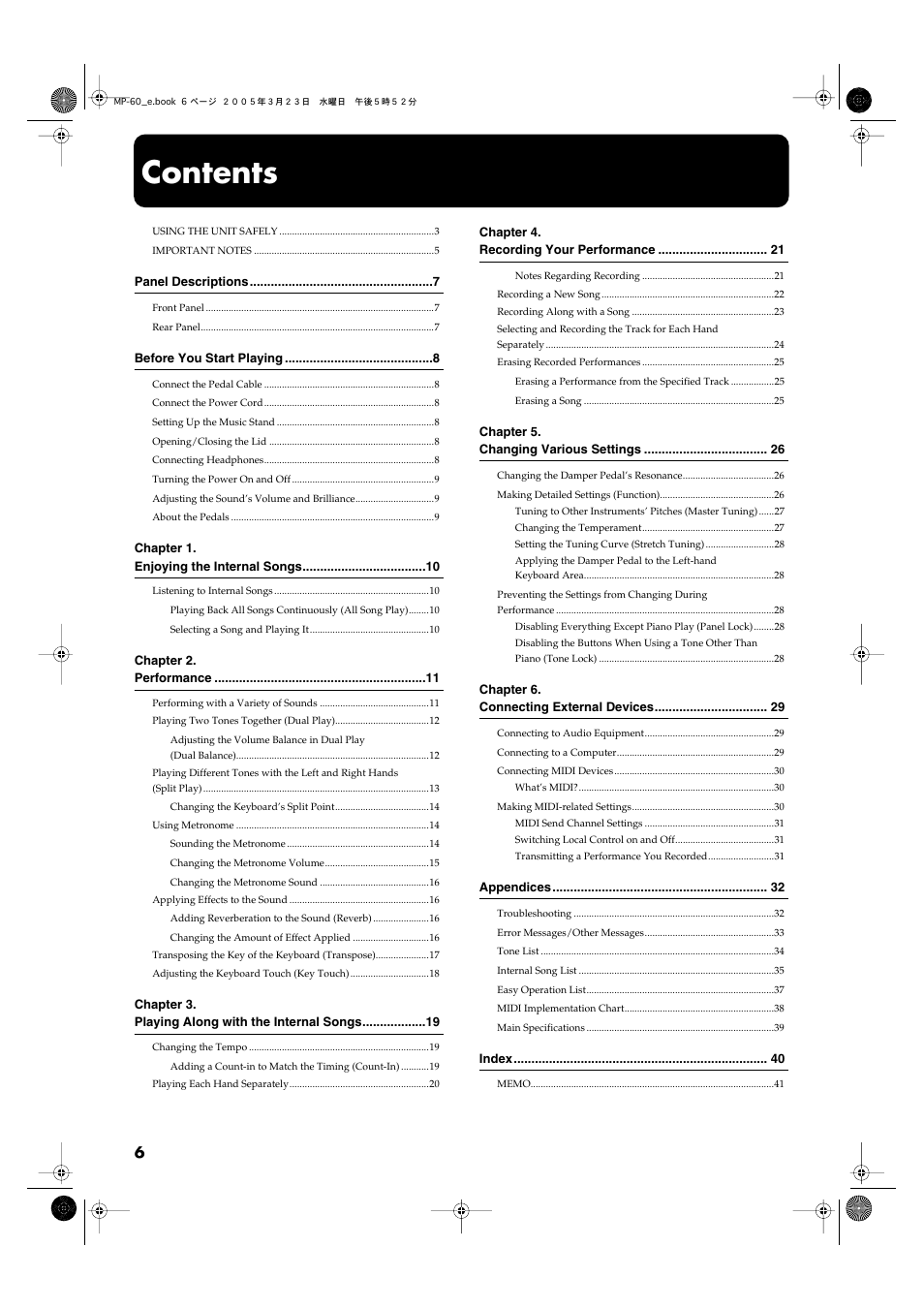 Roland MP-60 User Manual | Page 6 / 44