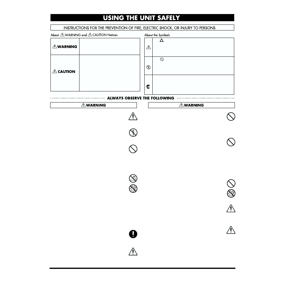 Using the unit safely | Roland TDA-700 User Manual | Page 3 / 20