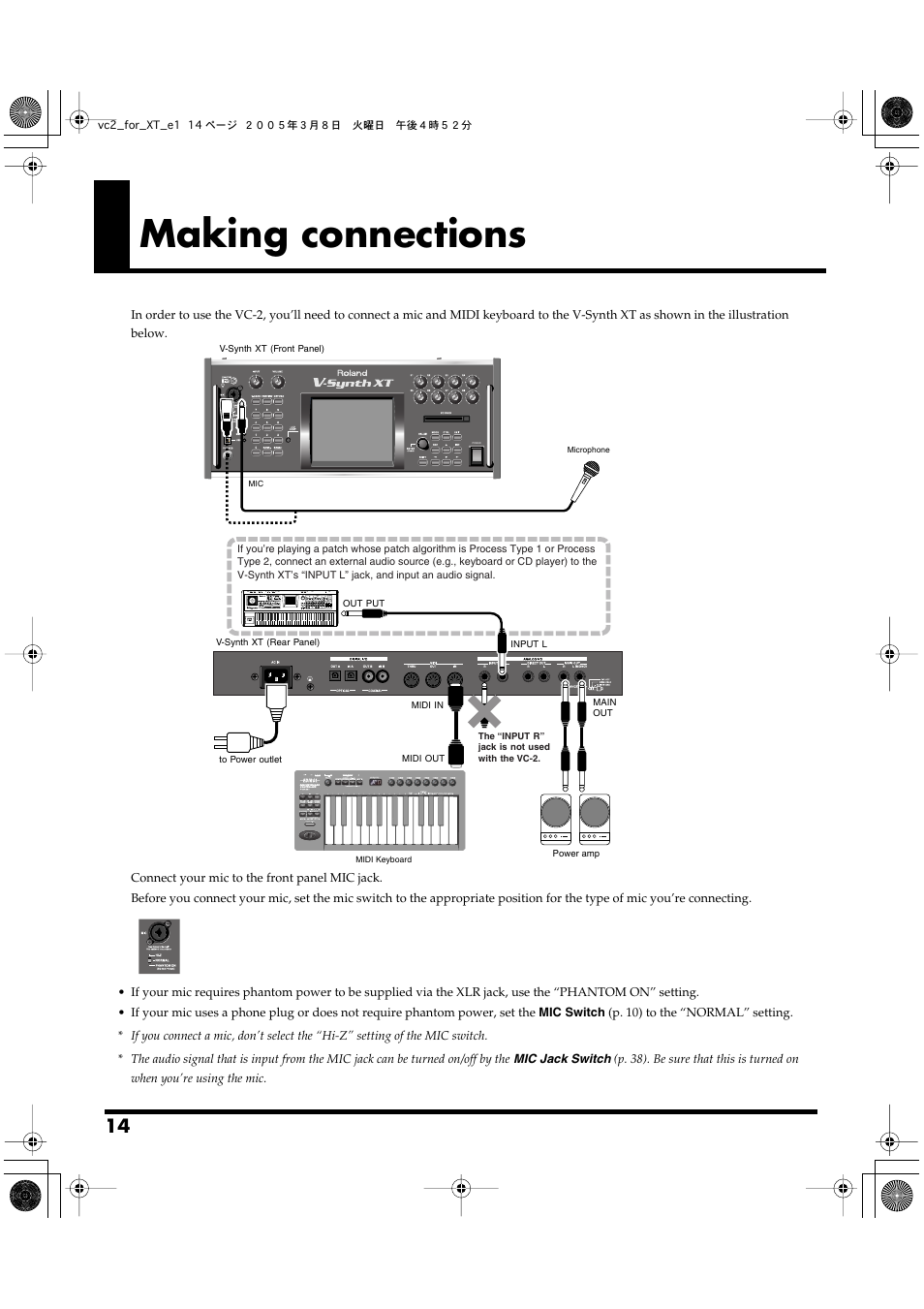 Making connections | Roland VC-2 User Manual | Page 14 / 72