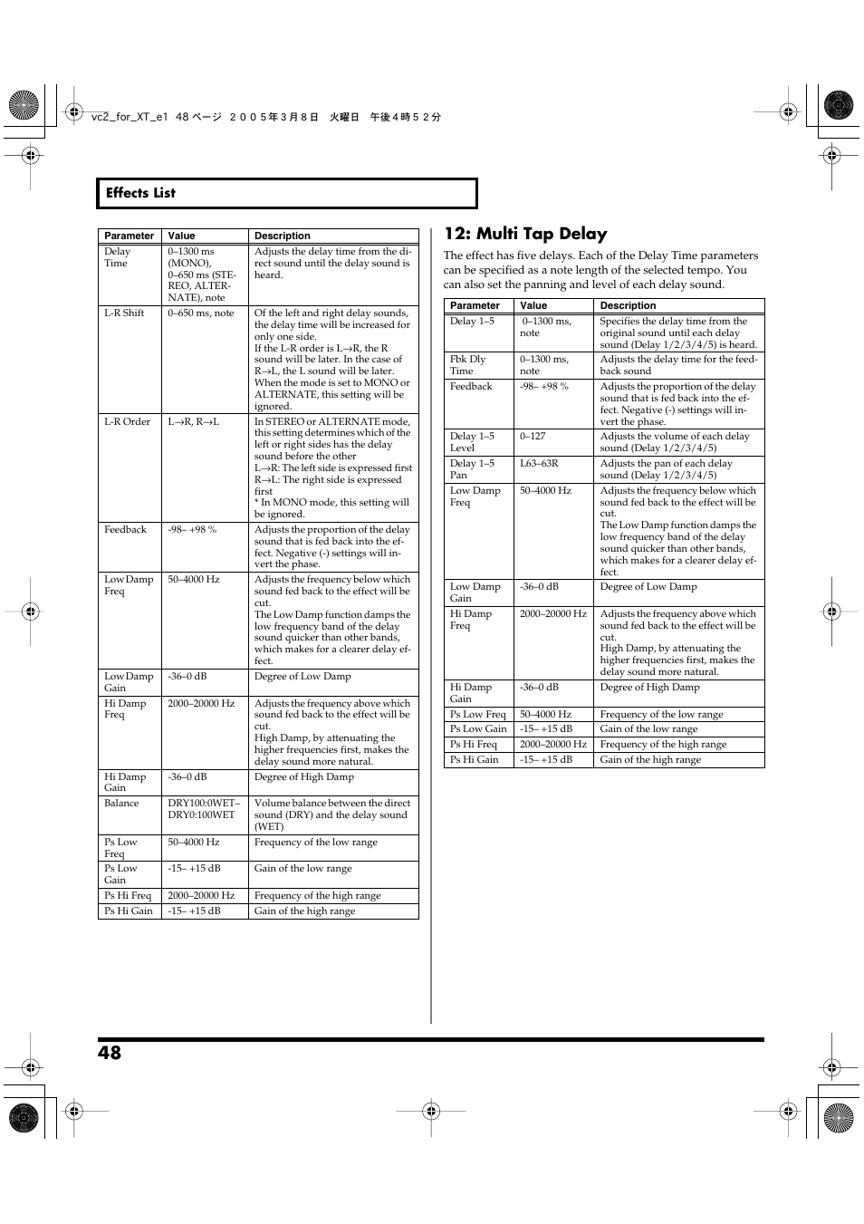 P. 48, Multi tap delay | Roland VC-2 User Manual | Page 48 / 72