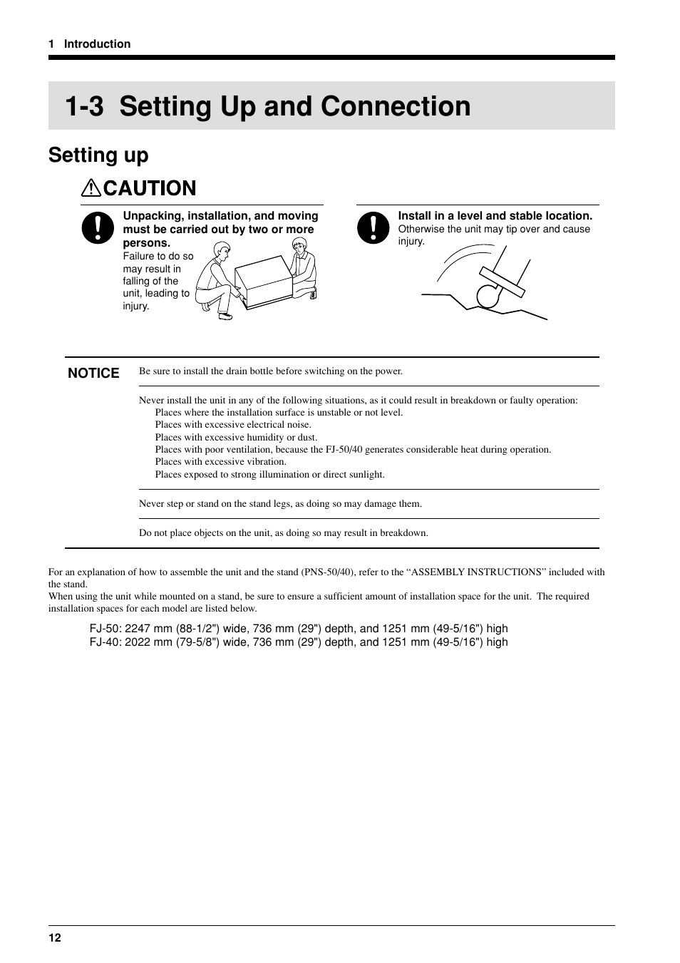 3 setting up and connection, Setting up | Roland FJ-40 User Manual | Page 14 / 66