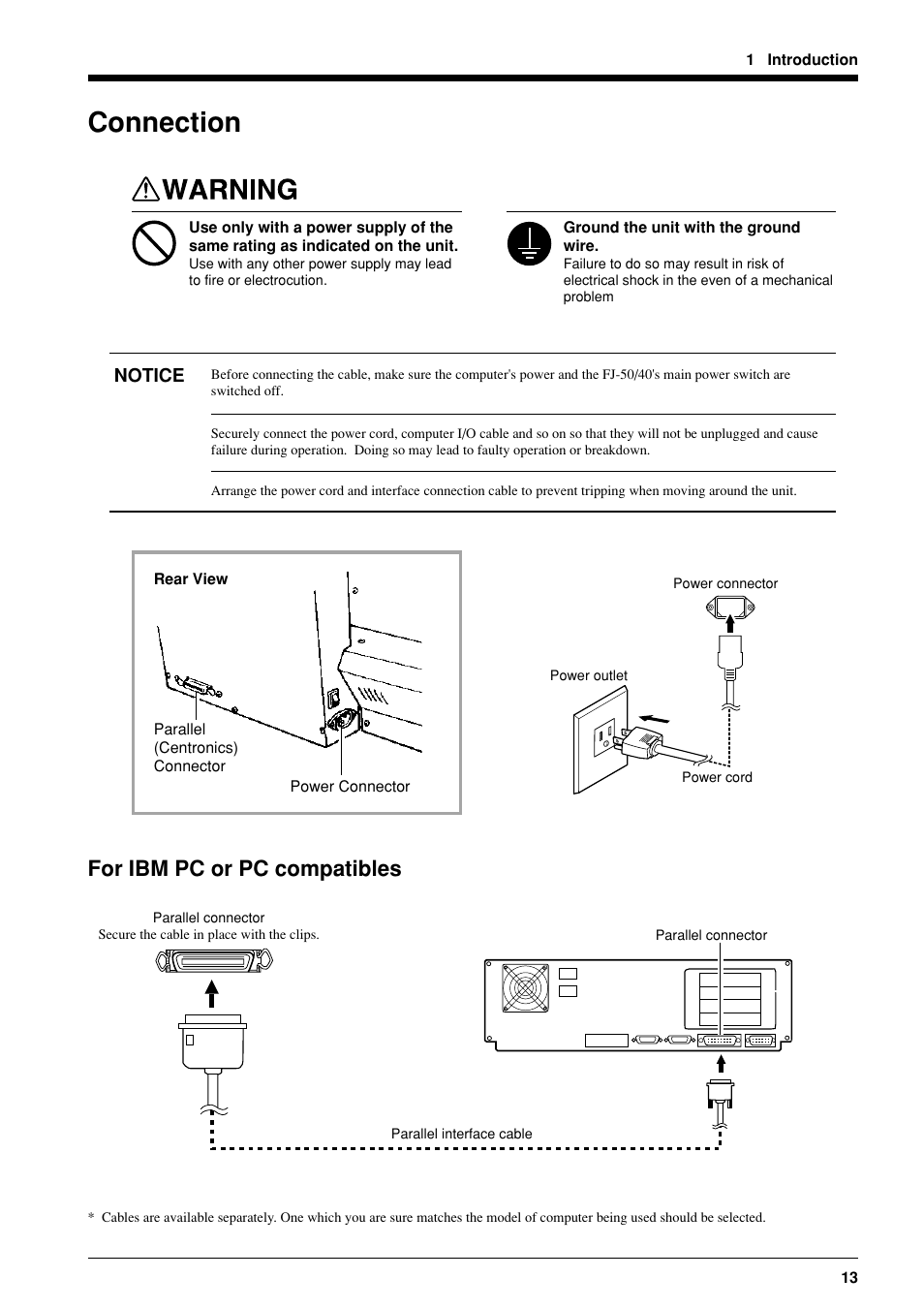 Connection, For ibm pc or pc compatibles | Roland FJ-40 User Manual | Page 15 / 66