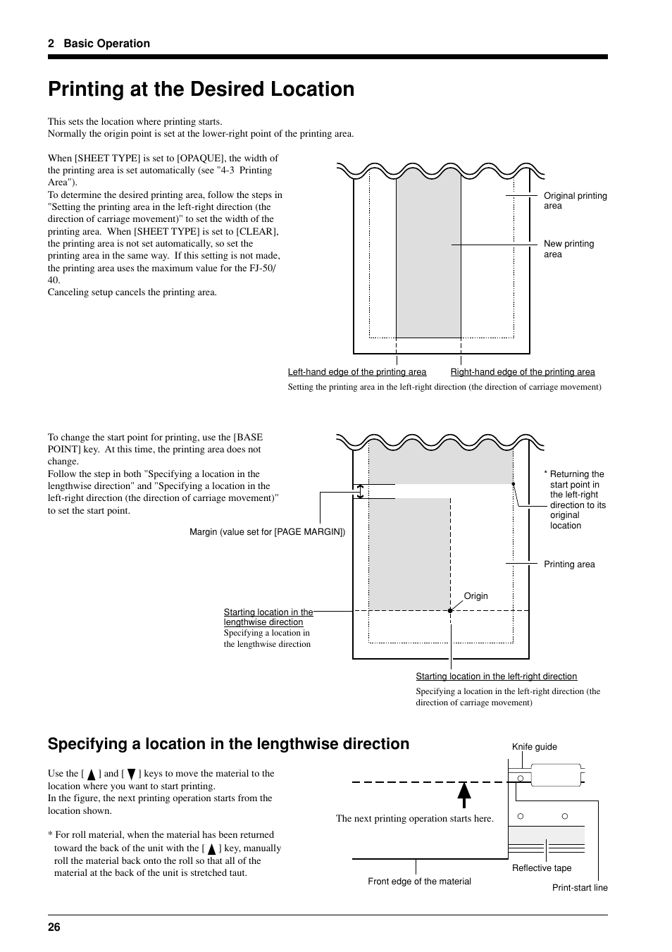 Printing at the desired location, Specifying a location in the lengthwise direction | Roland FJ-40 User Manual | Page 28 / 66