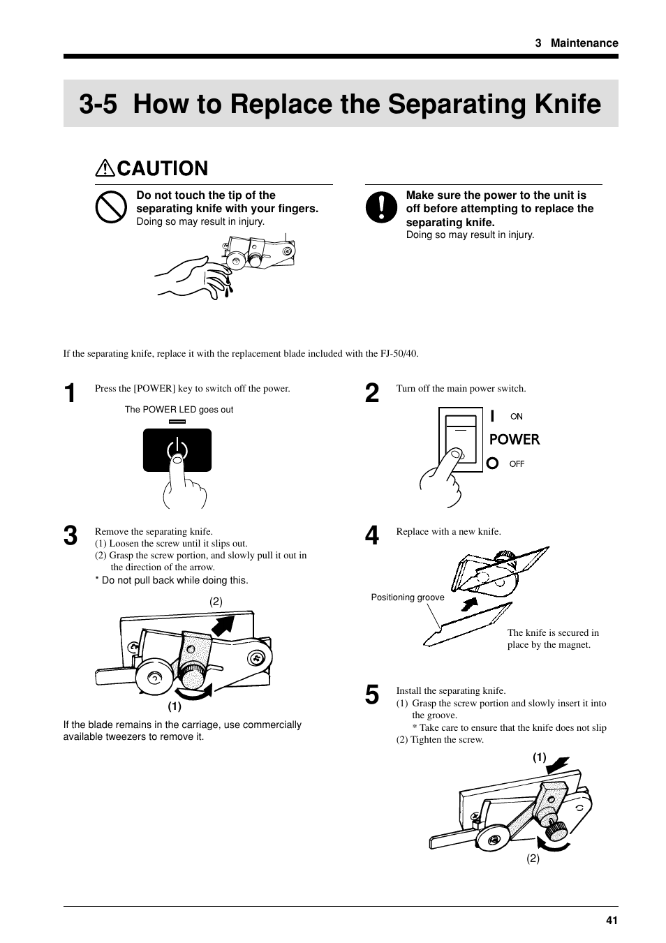 5 how to replace the separating knife | Roland FJ-40 User Manual | Page 43 / 66