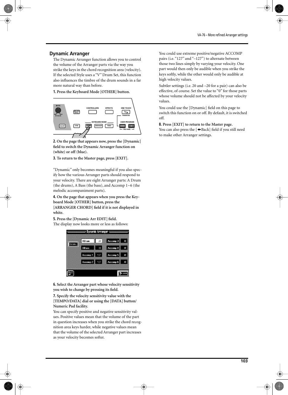 Dynamic arranger | Roland V-Arranger Keyboard VA-76 User Manual | Page 101 / 264