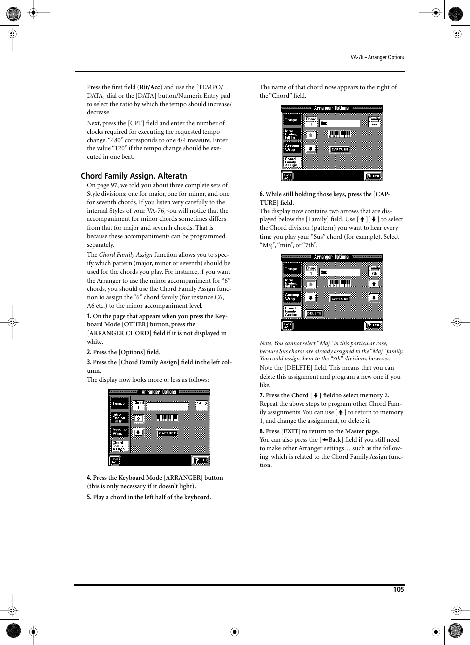 Chord family assign, alteratn | Roland V-Arranger Keyboard VA-76 User Manual | Page 103 / 264